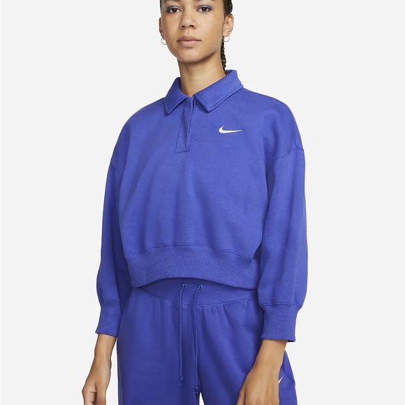 Nike Tops - Nike Sportswear Phoenix Fleece 3/4-Sleeve Crop Polo Sweatshirt